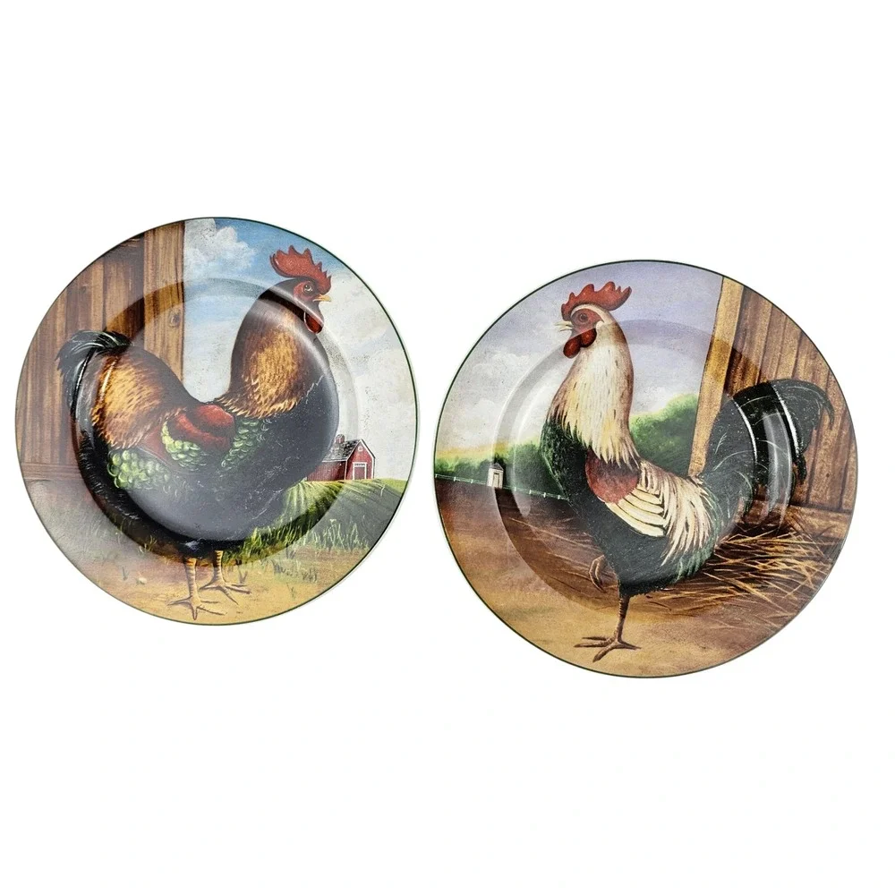 David Carter Brown‎ Collection Rooster Plates Set of 4 Farmhouse Country Decor